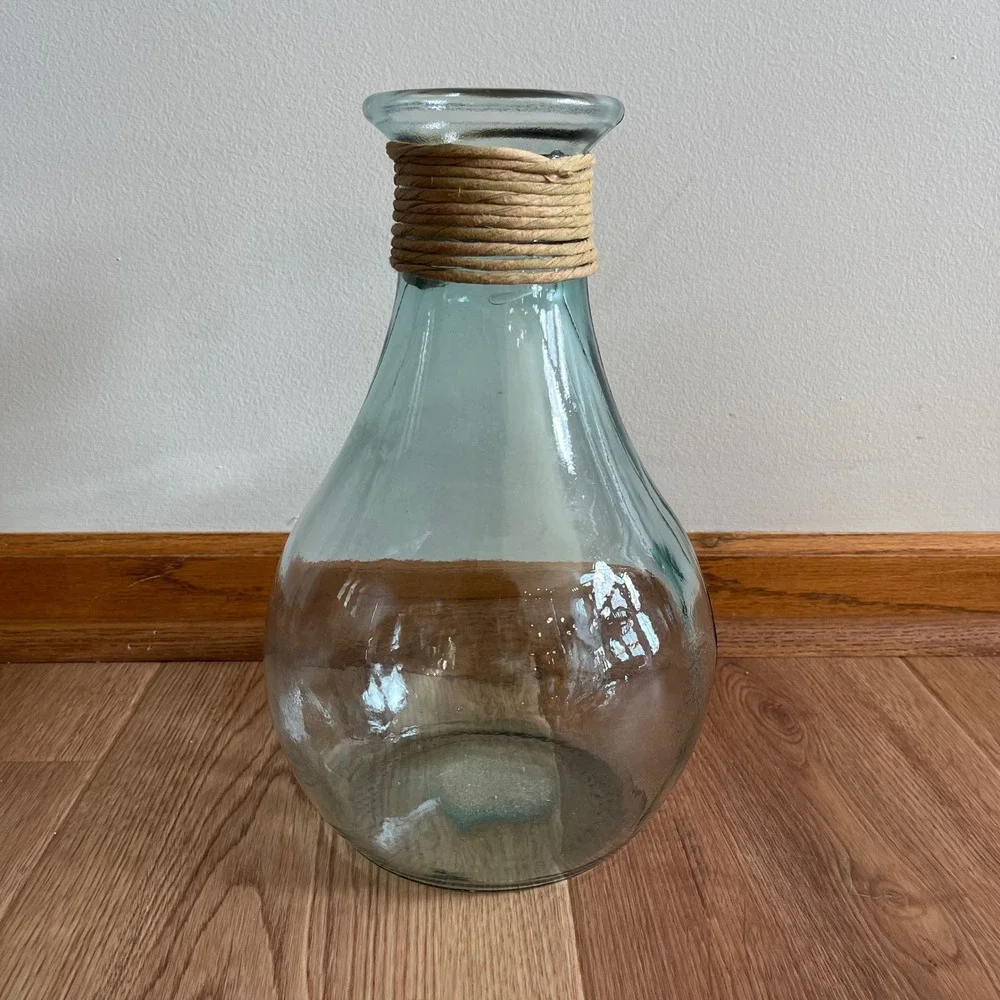Clear Light Green Vase Jute Wrapped Neck Beach Decorative